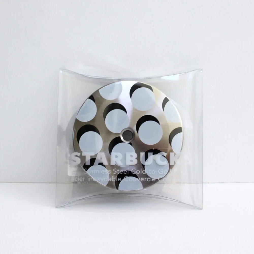 Starbucks Silver with White Polka Dot Stainless Steel Cold-to-Go Lid